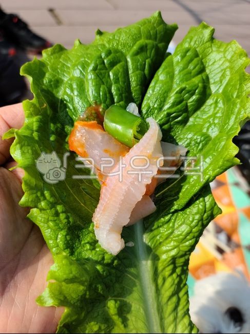 광어회 상추쌈 초고추장